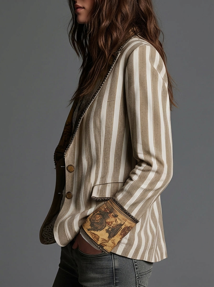 Sara - Bohemian Striped Blazer with Printed Collar