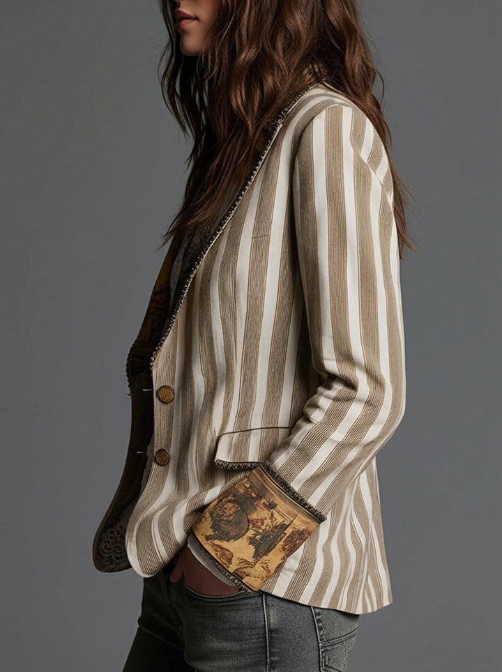 Sara - Bohemian Striped Blazer with Printed Collar