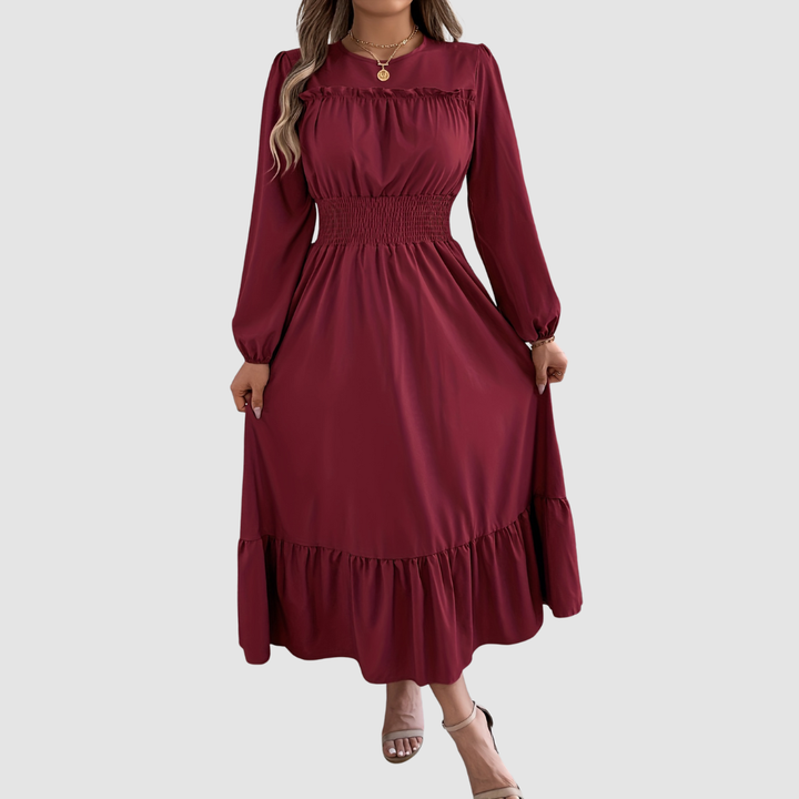 Isola Lane | Navy Ruffled Hem Midi Dress - Maison Léa &amp; Lou