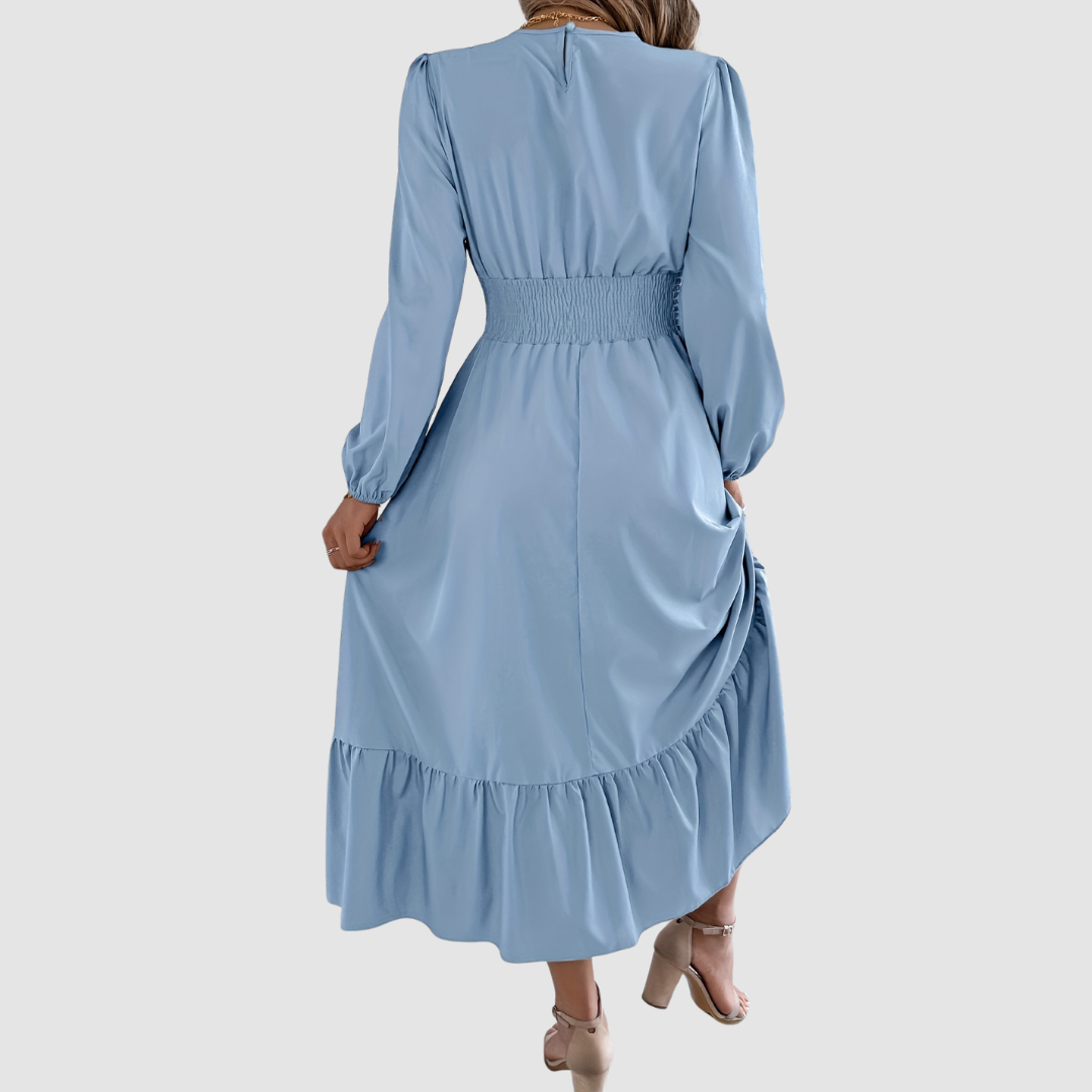 Isola Lane | Navy Ruffled Hem Midi Dress - Maison Léa &amp; Lou