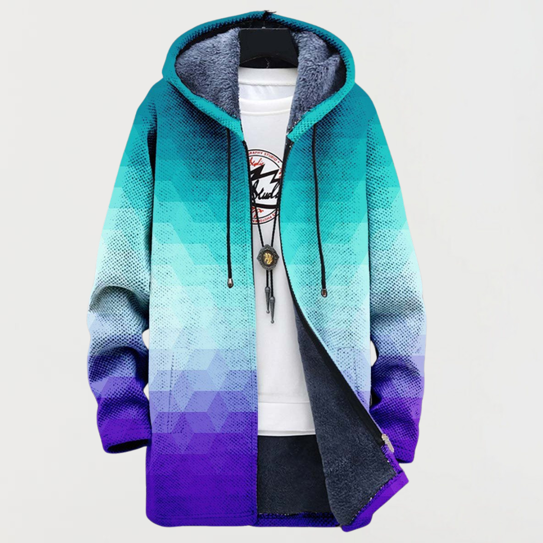 Arden | Gradient Hexagonal Print Hooded Coat - Maison Léa &amp; Lou
