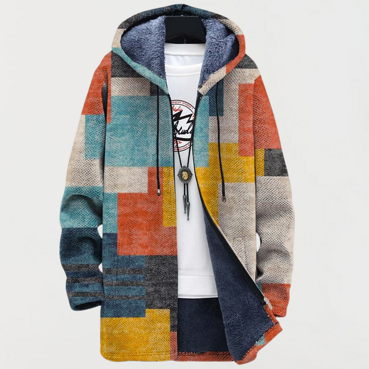 Blair | Geometric Colour-Block Hooded Coat - Maison Léa &amp; Lou