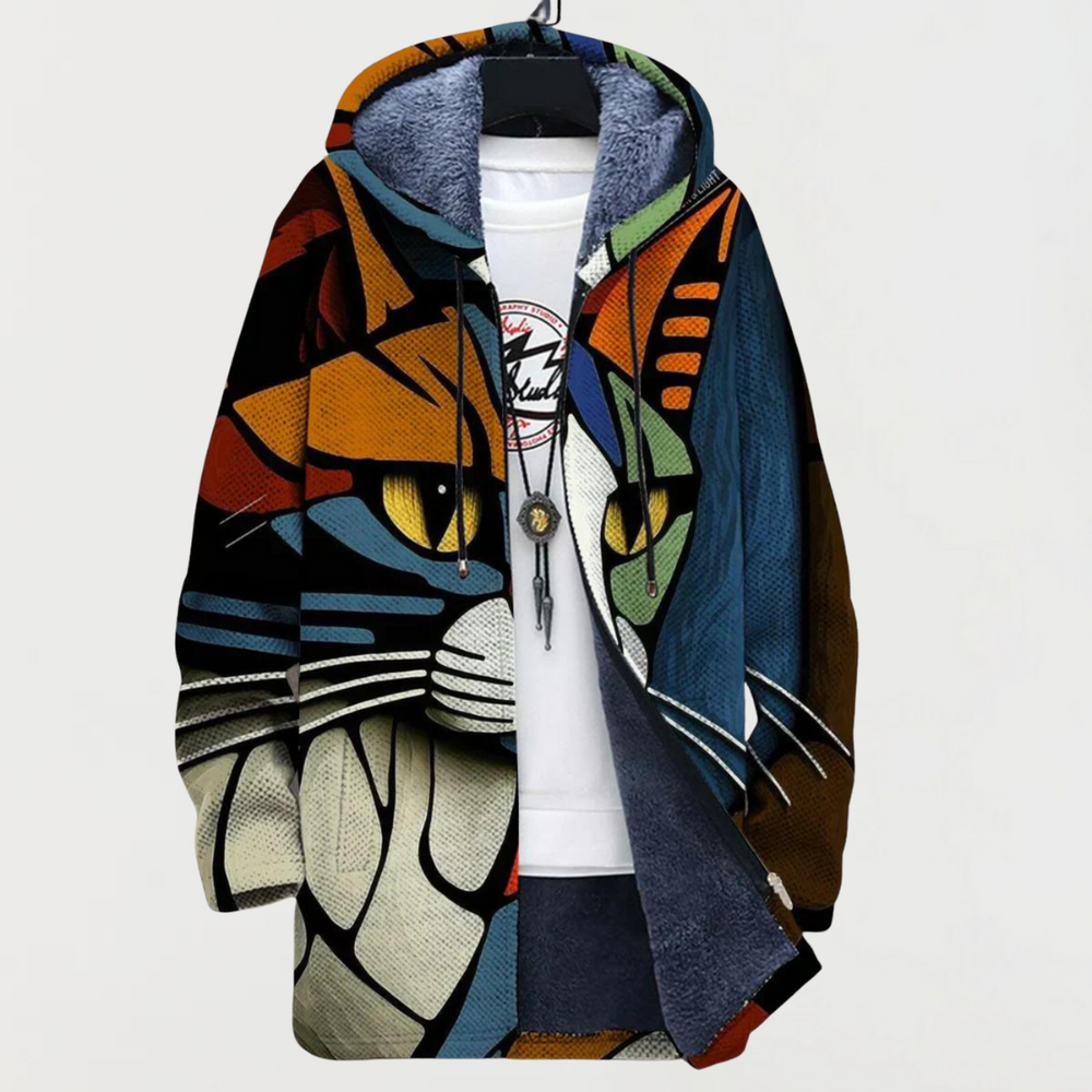 Darcy | Artistic Cat Print Hooded Cardigan - Maison Léa & Lou