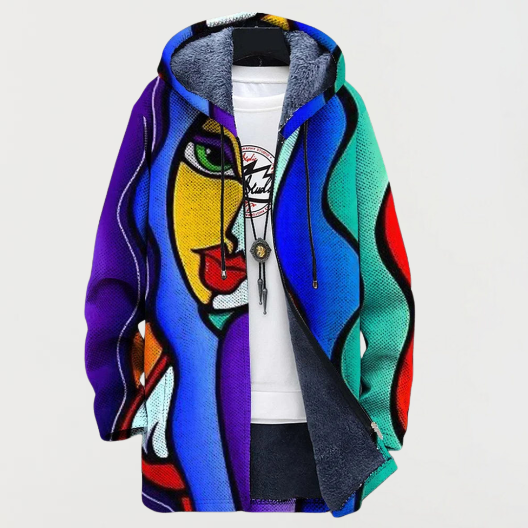 Riley | Colourful Art Print Hooded Coat - Maison Léa &amp; Lou