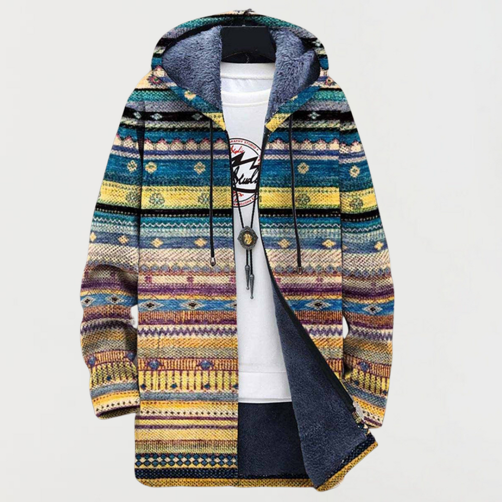 Wynn | Wavy Tribal Print Hooded Coat - Maison Léa & Lou