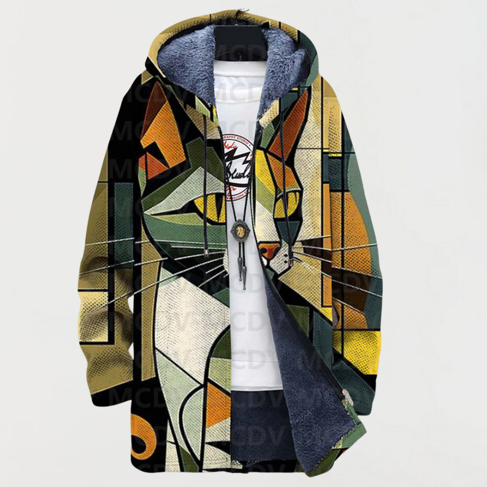 Emerson | Geometric Cat Print Hooded Cardigan - Maison Léa & Lou