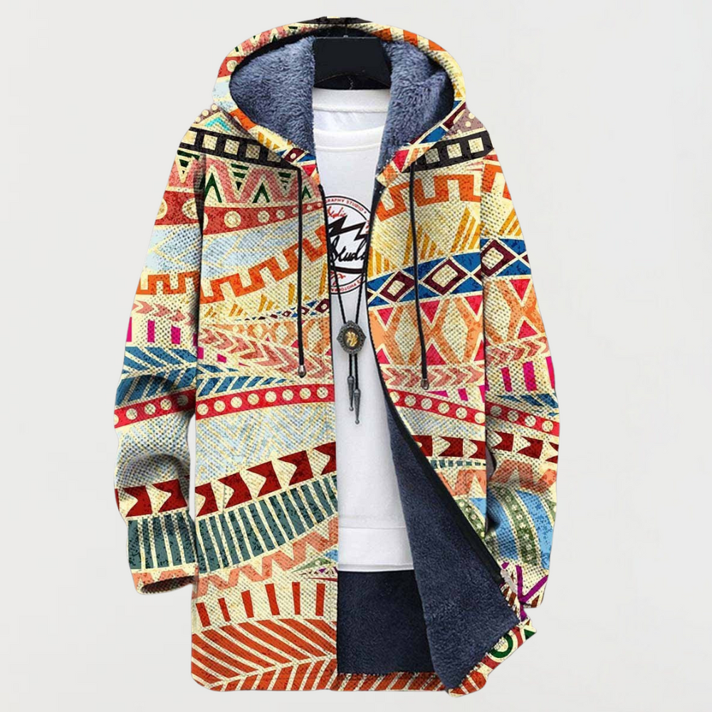 Charlie | Ethnic Fusion Print Hooded Coat - Maison Léa & Lou