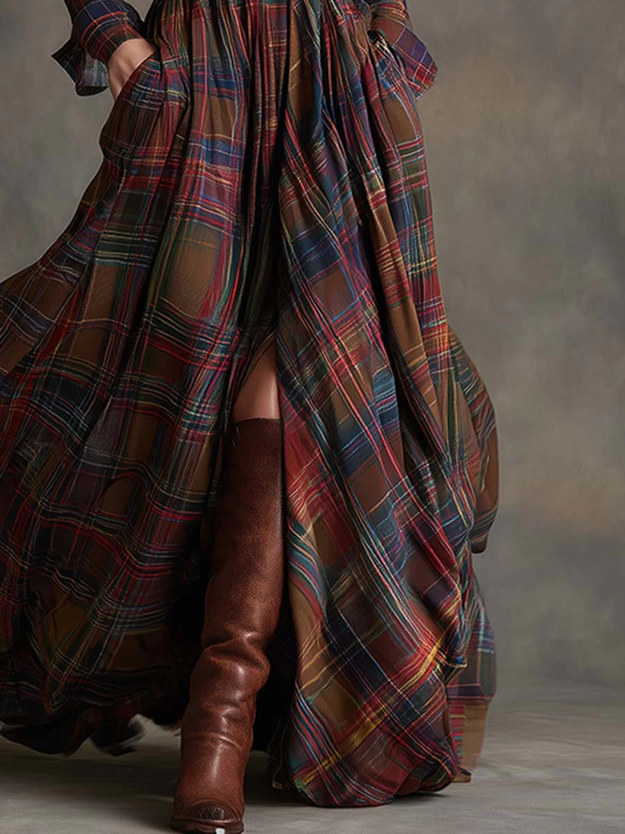 Béatrice | Long Check Dress with Belt
