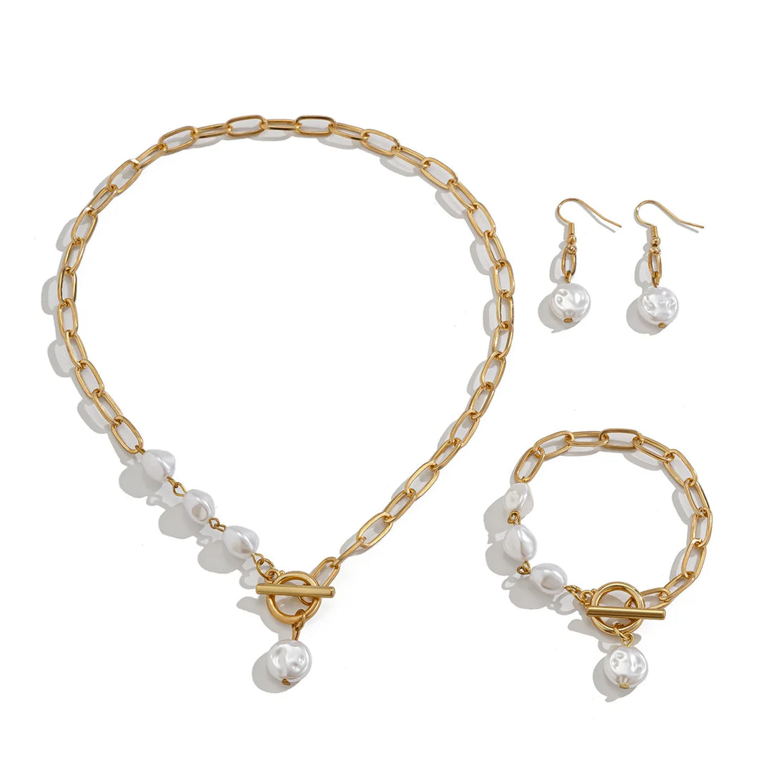 Set di Collana, Bracciale e Orecchini in Perle Paperclip Eleganti - Maison Léa &amp; Lou