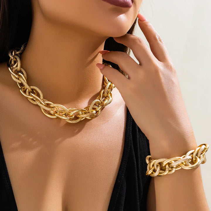 Set di Bracciale e Collana a Doppia Catena Intrecciata Bold Chunky - Maison Léa &amp; Lou