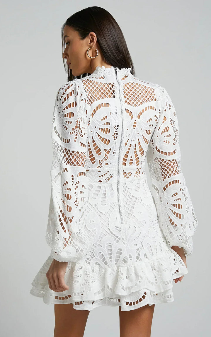 Lilly - Elegant Stand Collar Mini Dress - Maison Léa &amp; Lou