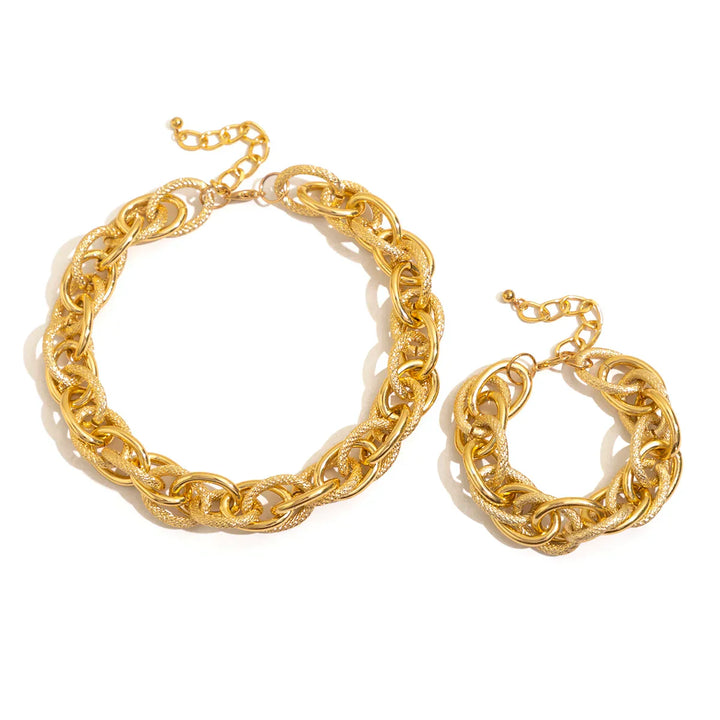 Set di Bracciale e Collana a Doppia Catena Intrecciata Bold Chunky - Maison Léa &amp; Lou