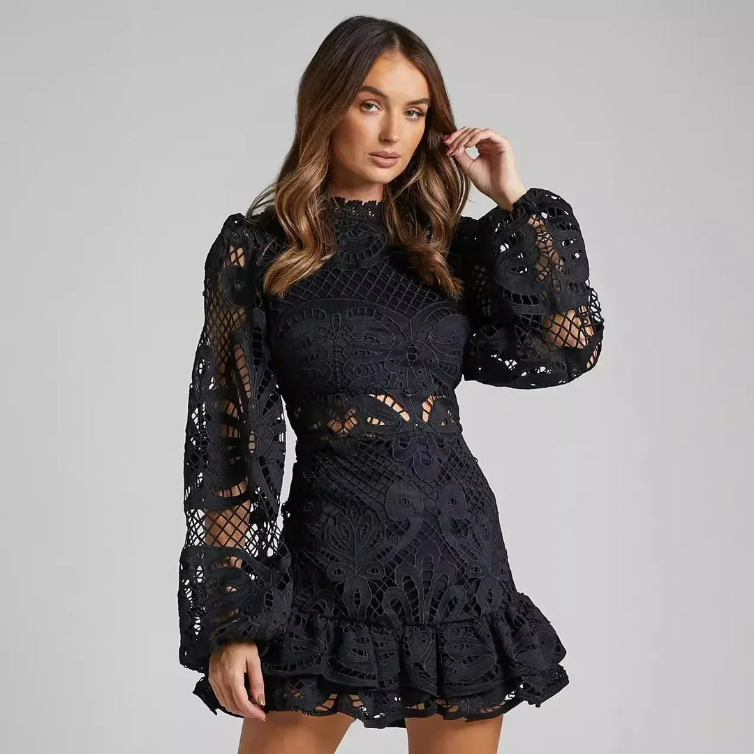 Lilly - Elegant Stand Collar Mini Dress - Maison Léa &amp; Lou
