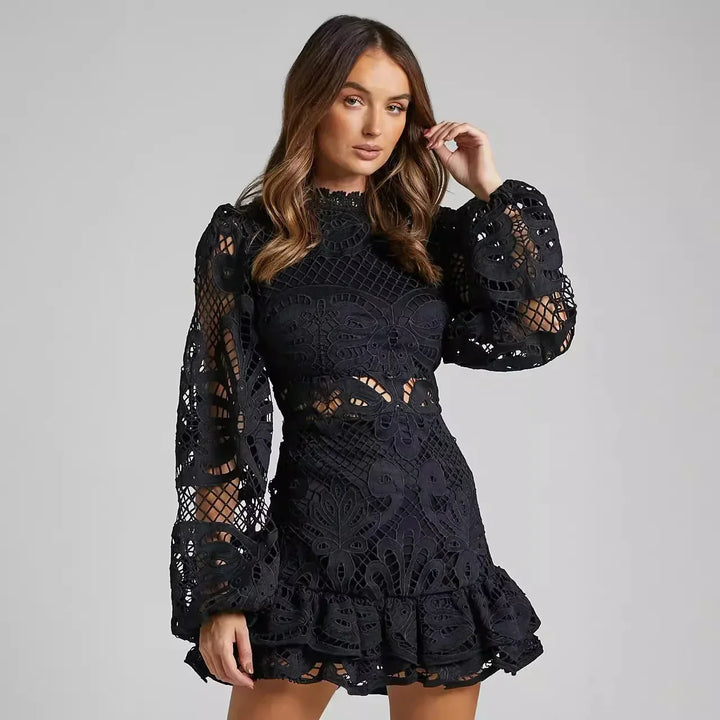 Lilly - Elegant Stand Collar Mini Dress - Maison Léa &amp; Lou