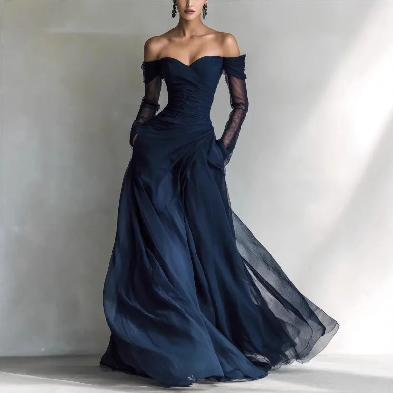 Eleonora | Long dress with off-shoulder design and mesh inserts