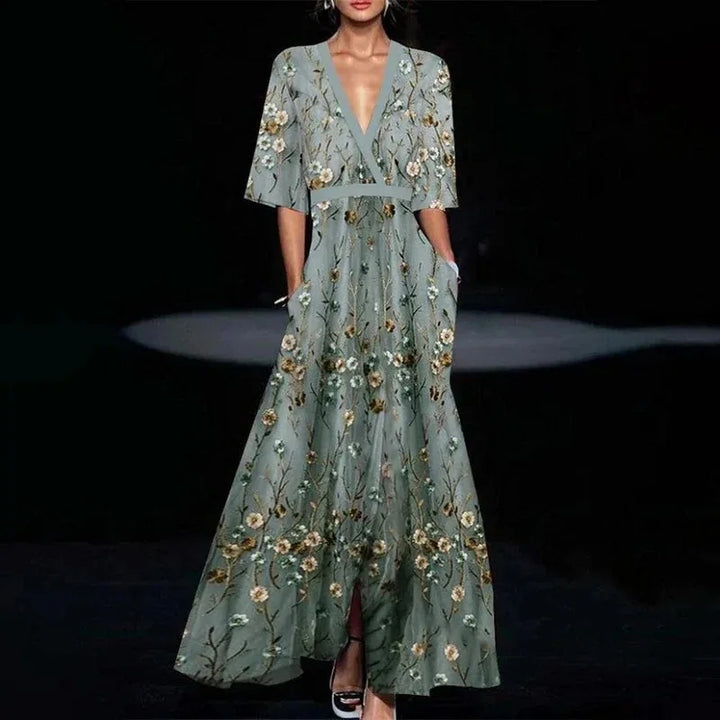 Sophia | Elegant Evening Dress with Floral Pattern - Maison Léa &amp; Lou