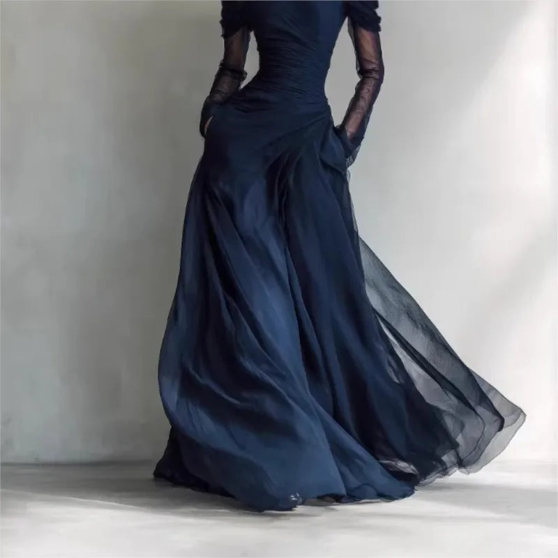 Eleonora | Long dress with off-shoulder design and mesh inserts