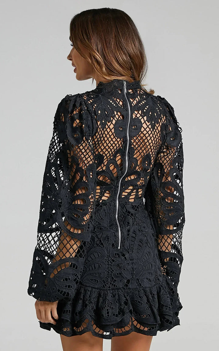 Lilly - Elegant Stand Collar Mini Dress - Maison Léa &amp; Lou