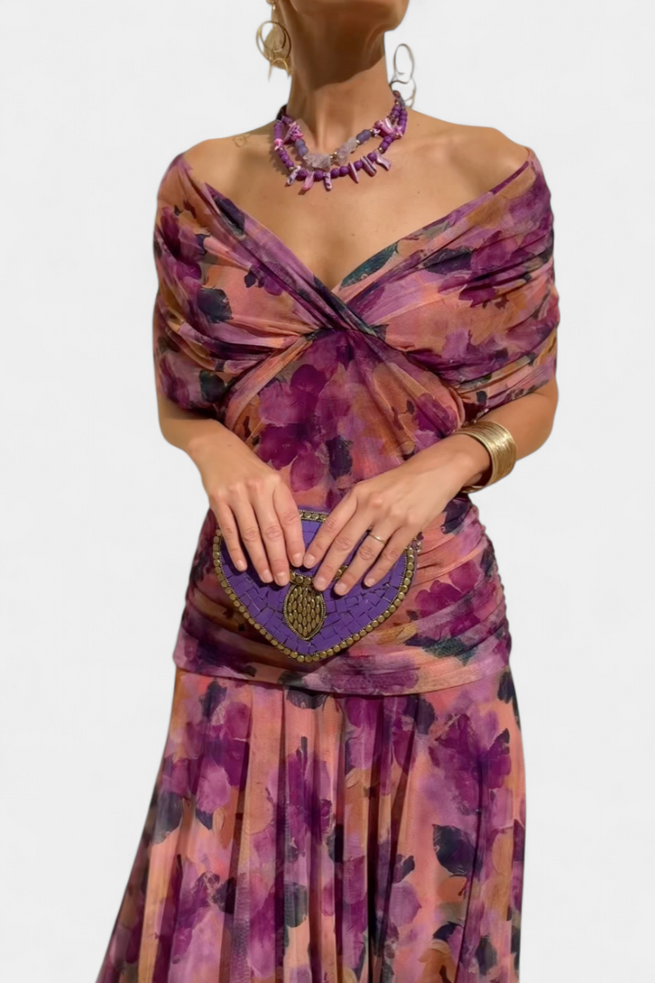 Freya - Flowing Floral V Neck Dress - Maison Léa &amp; Lou
