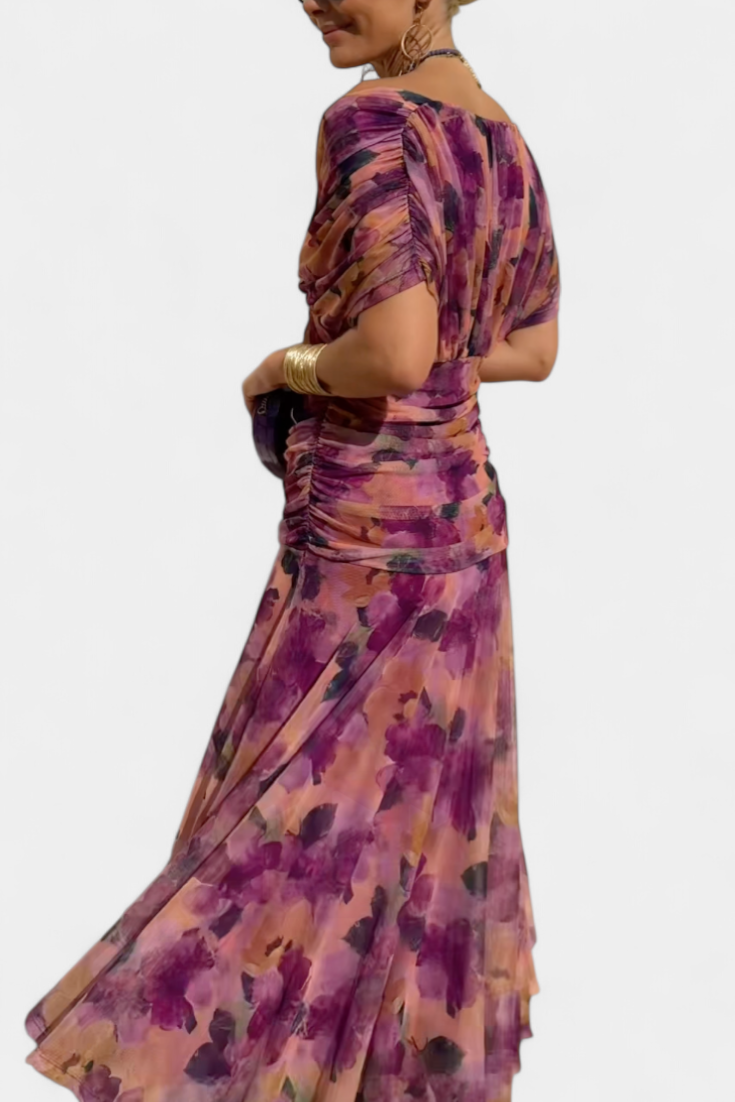 Freya - Flowing Floral V Neck Dress - Maison Léa &amp; Lou