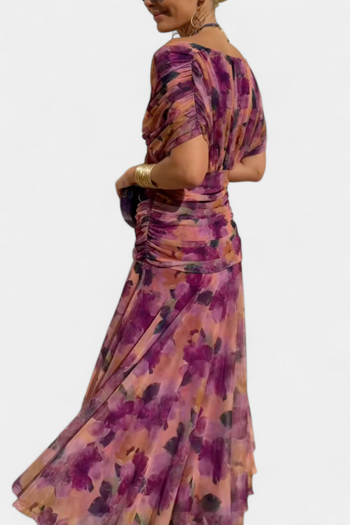 Freya - Flowing Floral V Neck Dress - Maison Léa &amp; Lou