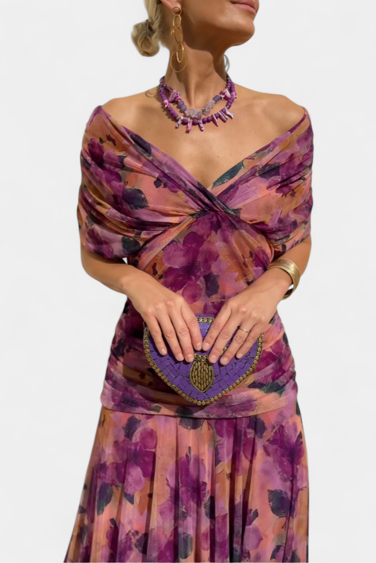 Freya - Flowing Floral V Neck Dress - Maison Léa &amp; Lou