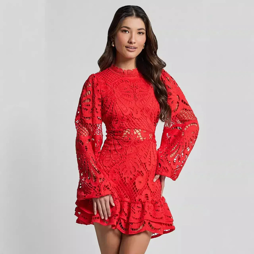 Lilly - Elegant Stand Collar Mini Dress - Maison Léa &amp; Lou