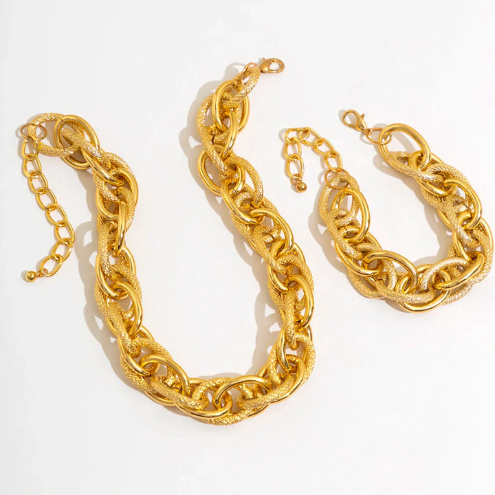 Set di Bracciale e Collana a Doppia Catena Intrecciata Bold Chunky - Maison Léa &amp; Lou