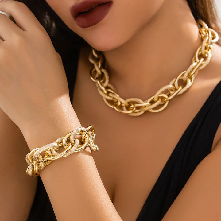 Set di Bracciale e Collana a Doppia Catena Intrecciata Bold Chunky - Maison Léa &amp; Lou