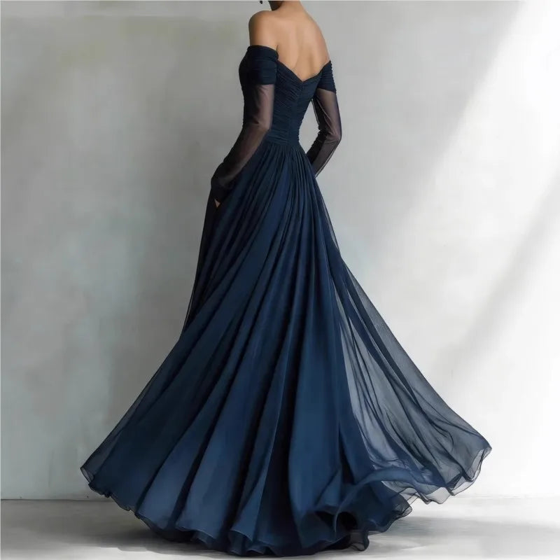 Eleonora | Long dress with off-shoulder design and mesh inserts