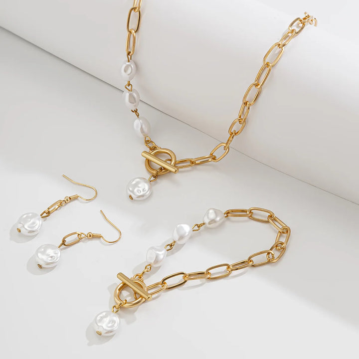 Set di Collana, Bracciale e Orecchini in Perle Paperclip Eleganti - Maison Léa &amp; Lou