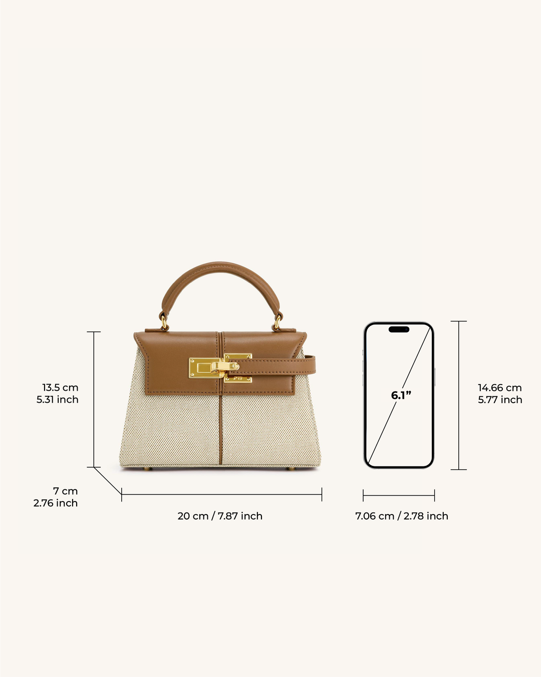Elise Top Handle Bag - Brown Canvas - Maison Léa &amp; Lou