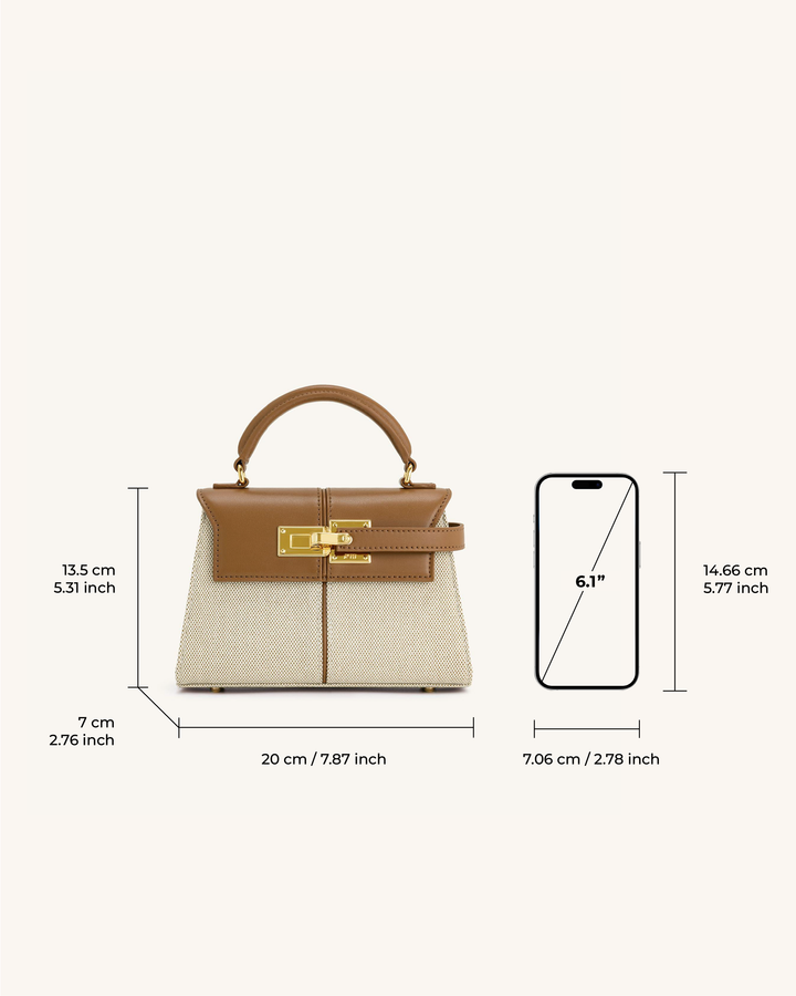 Elise Top Handle Bag - Brown Canvas - Maison Léa &amp; Lou