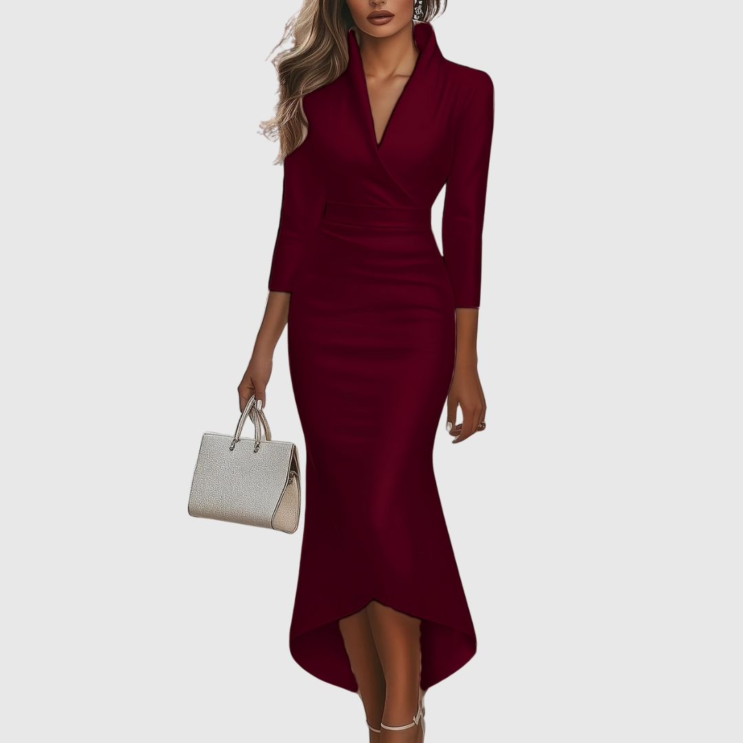 Evelisse | Satin V-Neck Evening Dress - Maison Léa &amp; Lou