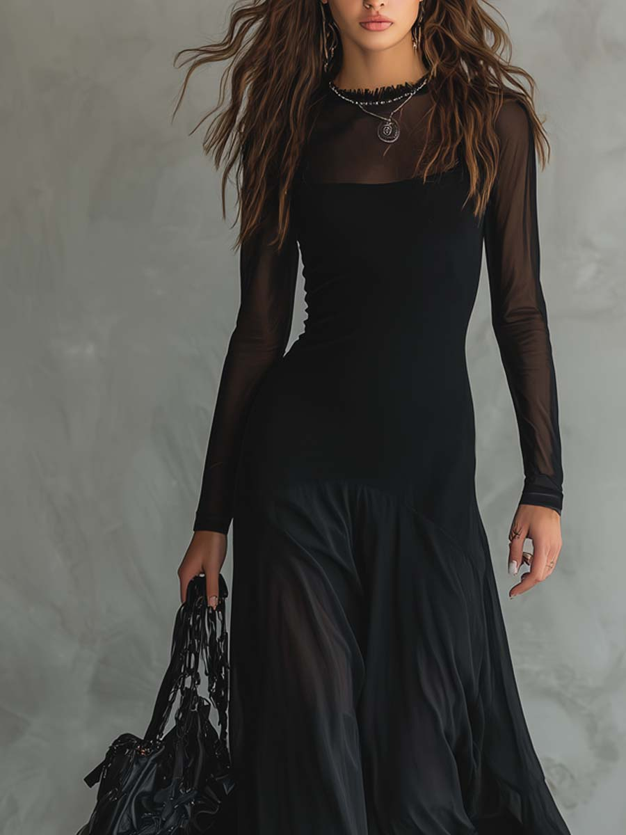 Neroa | Black Tulle Oversized Maxi Dress