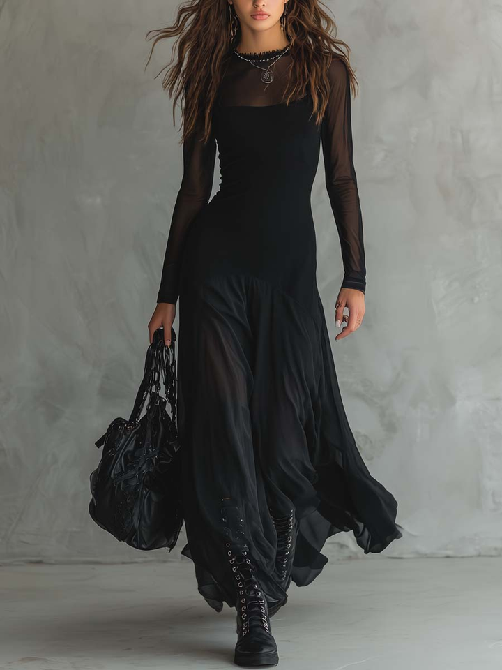 Neroa | Black Tulle Oversized Maxi Dress