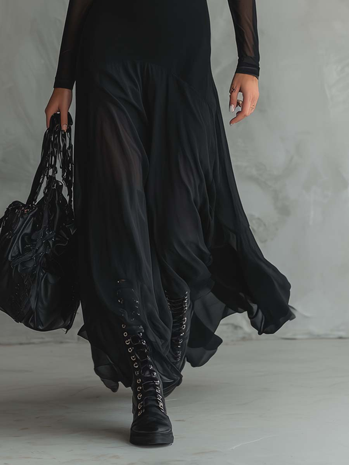 Neroa | Black Tulle Oversized Maxi Dress