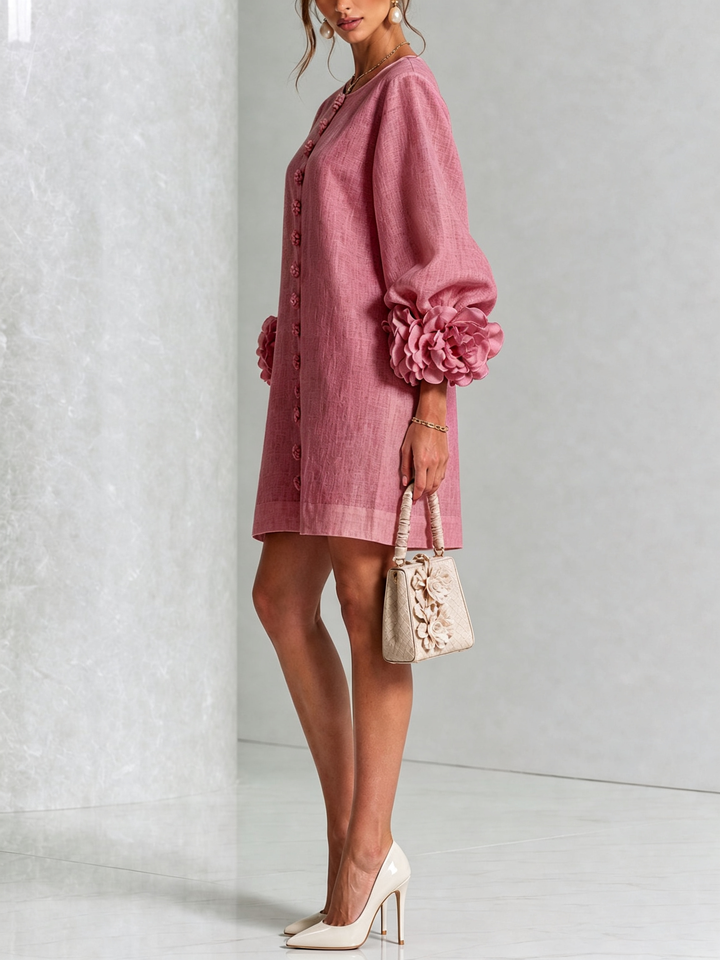 Alba | Relaxed Mini Dress with Rose Cuffs, Dusty Rose - Maison Léa &amp; Lou
