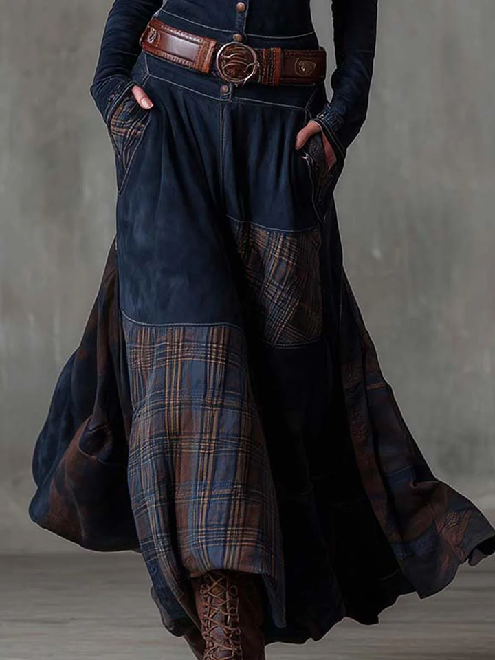 Leone | Vintage Long Suede Checkered Dress (Includes Belt) - Maison Léa &amp; Lou