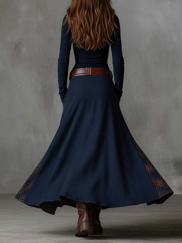 Helena Ivy | Winter Night Navy Suede Maxi Dress with Belt - Maison Léa &amp; Lou