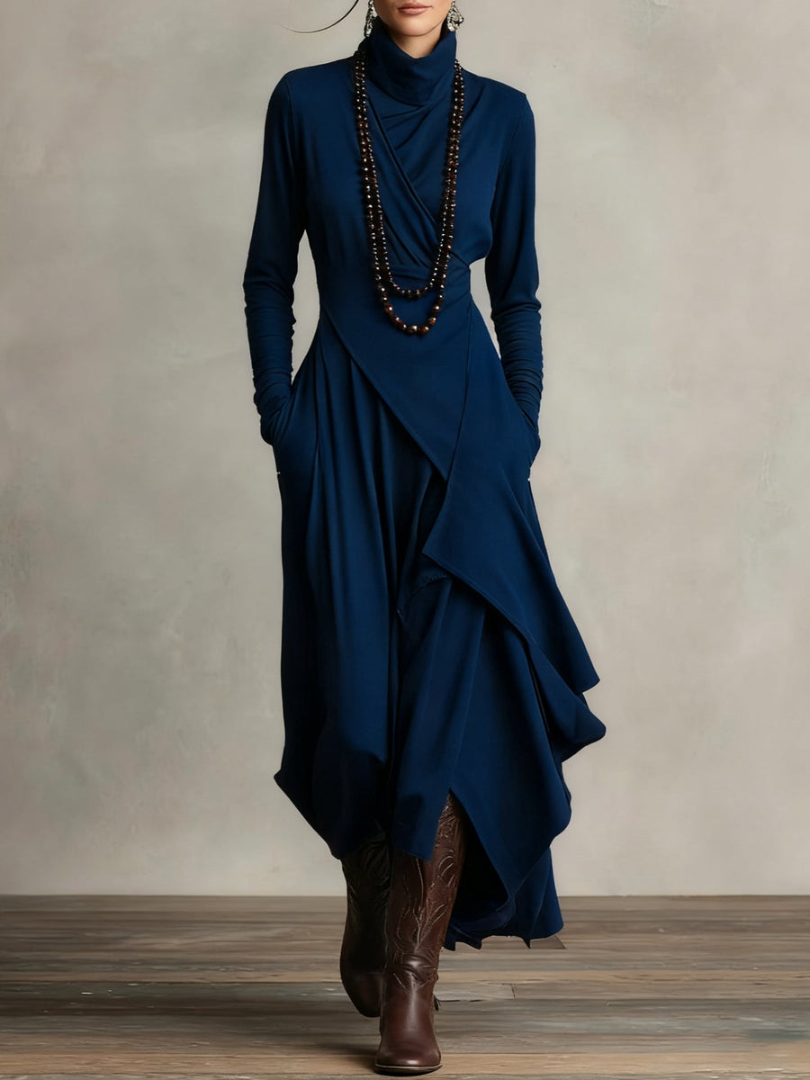 Lonnie | Elegant High-Neck Asymmetrical Draped Maxi Dress - Maison Léa &amp; Lou