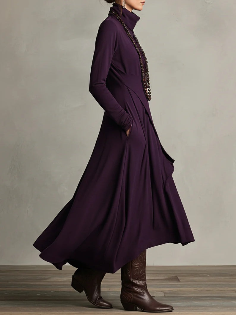 Lonnie | Elegant High-Neck Asymmetrical Draped Maxi Dress - Maison Léa &amp; Lou