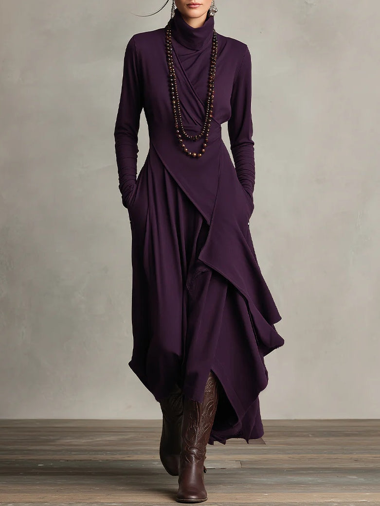 Lonnie | Elegant High-Neck Asymmetrical Draped Maxi Dress - Maison Léa & Lou