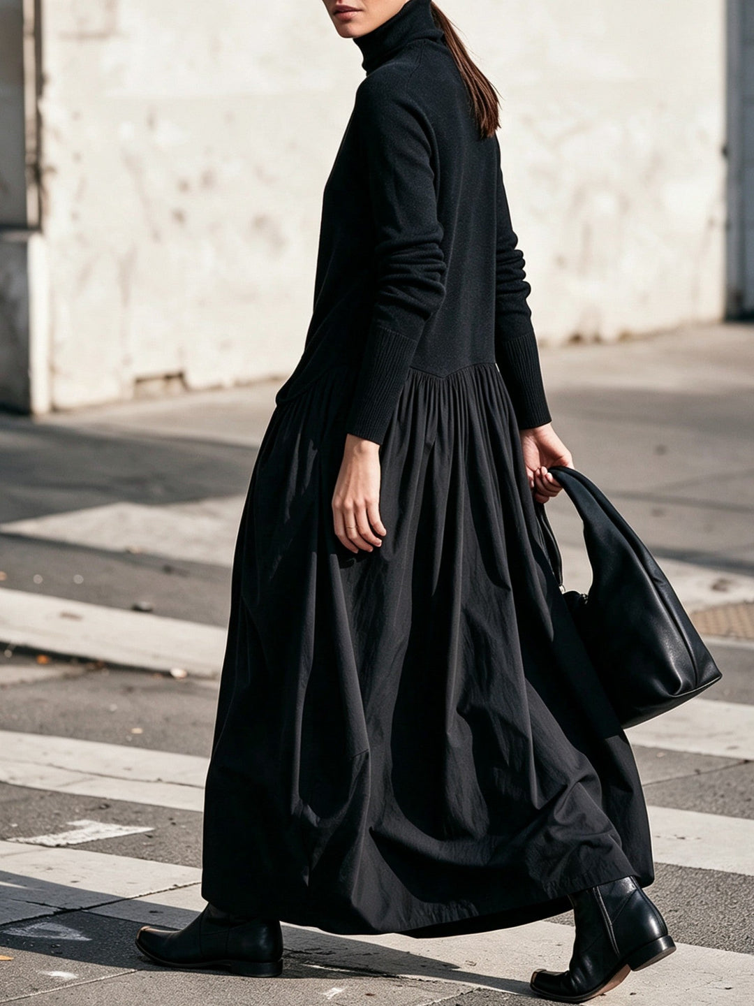 Oversized High Neck Long Dress with Pockets