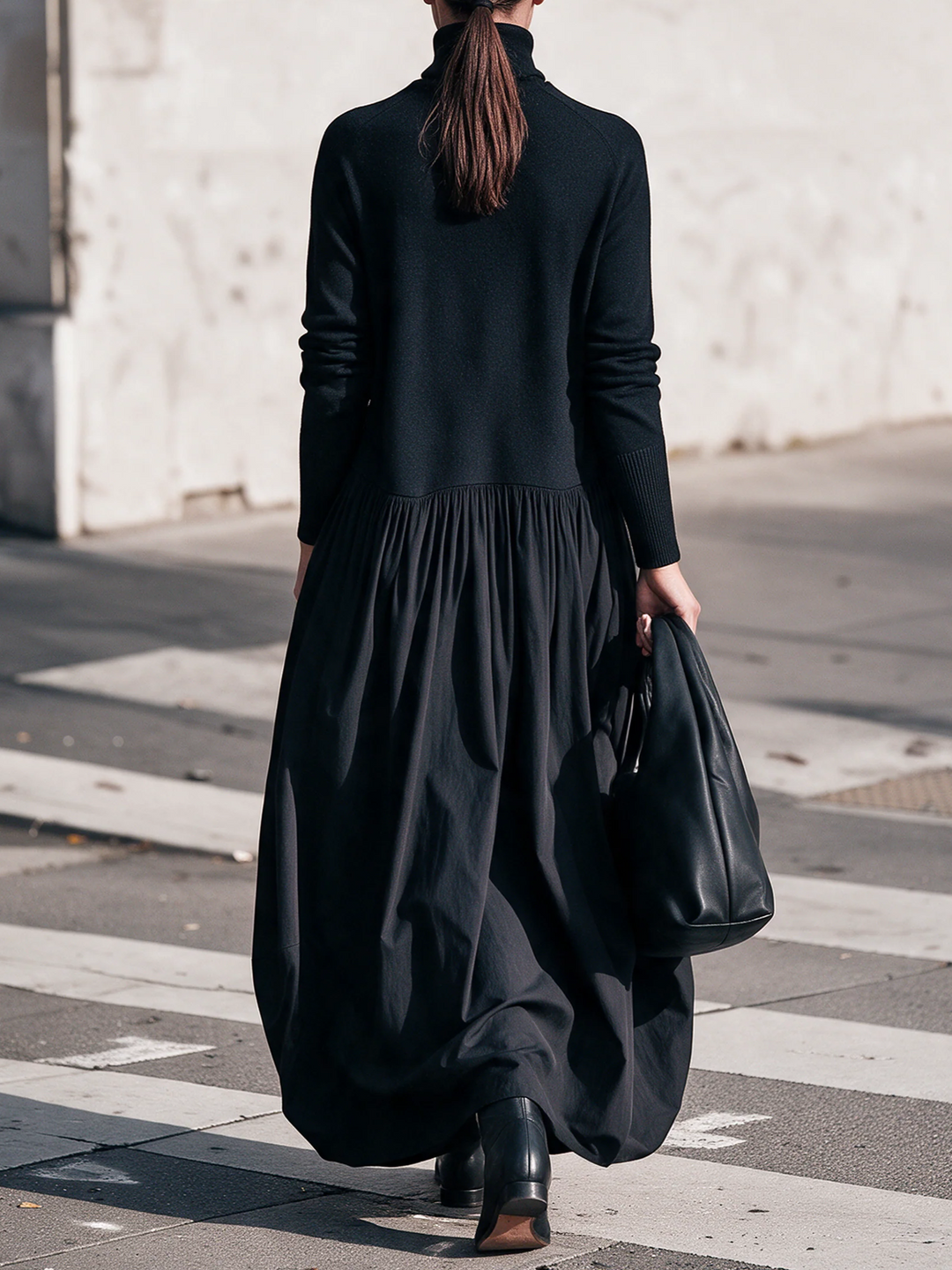 Oversized High Neck Long Dress with Pockets