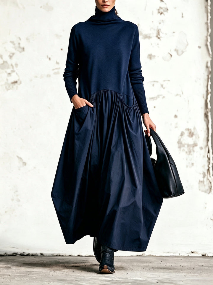 Oversized High Neck Long Dress with Pockets