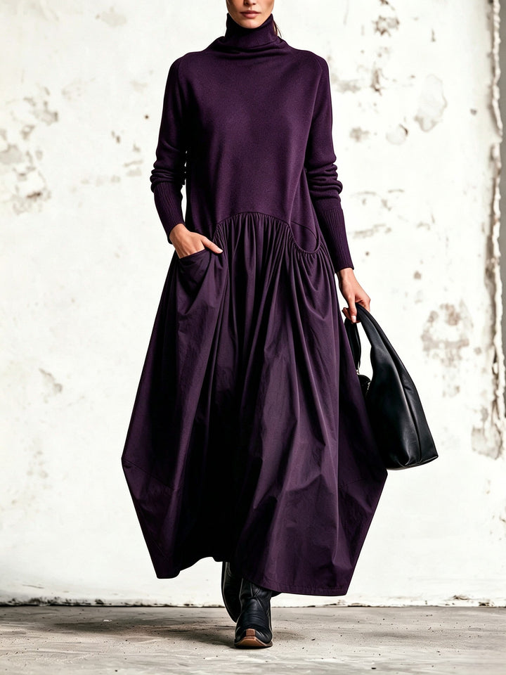Oversized High Neck Long Dress with Pockets