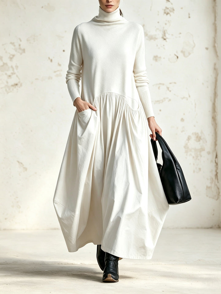 Oversized High Neck Long Dress with Pockets