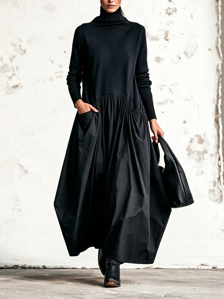 Oversized High Neck Long Dress with Pockets
