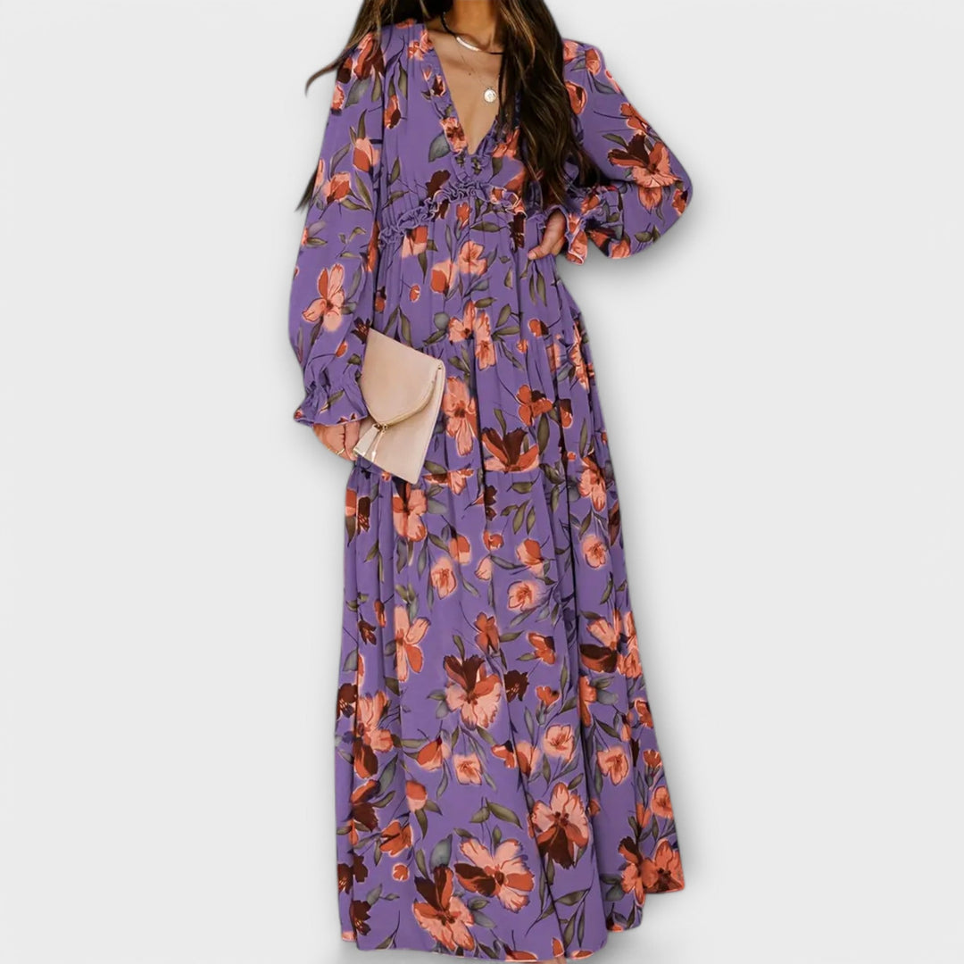 Maya | Floral V-Neck Maxi Dress - Maison Léa &amp; Lou